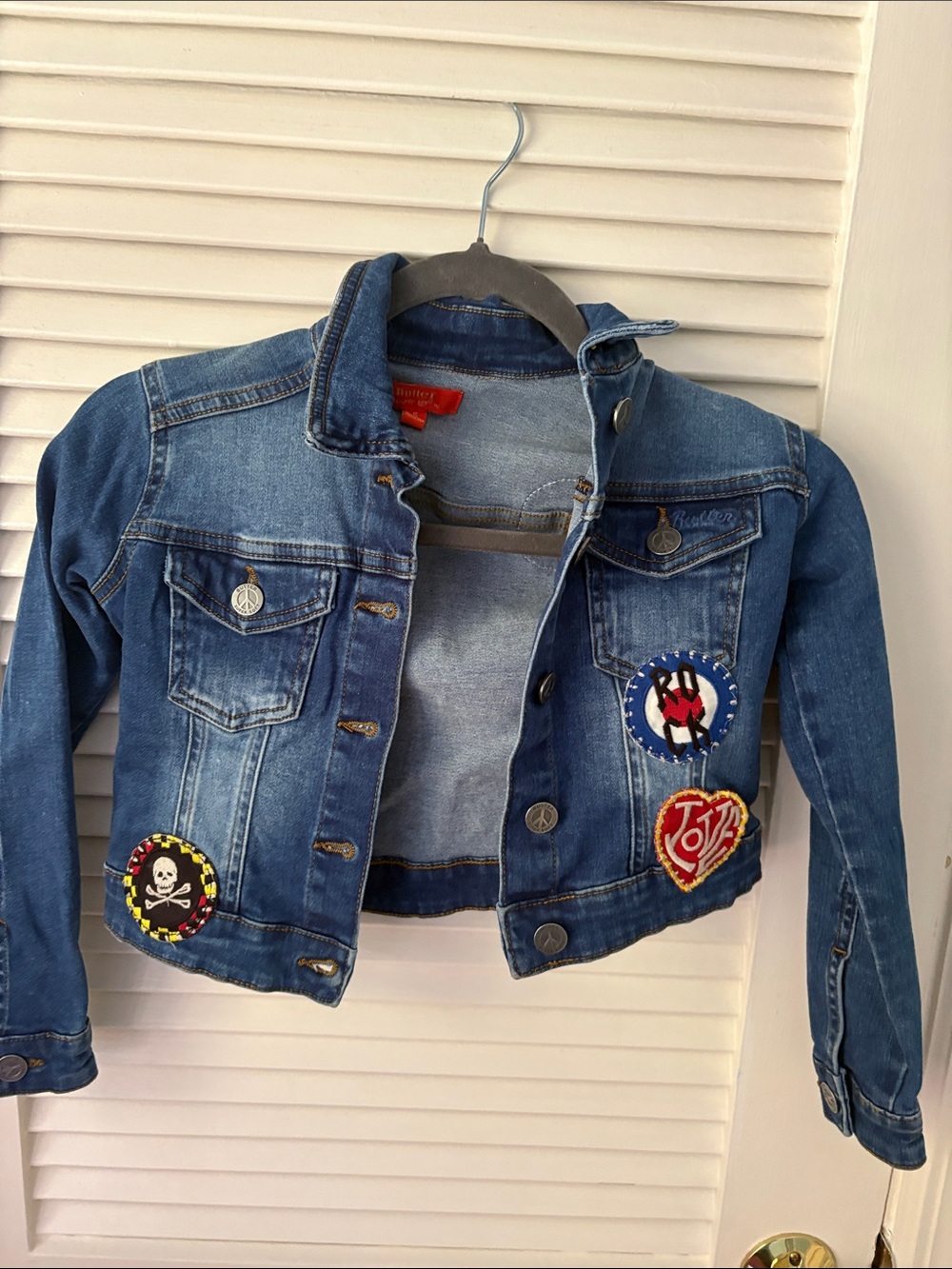 Butter Kids Blue Denim Jacket with Colorful Patch Details